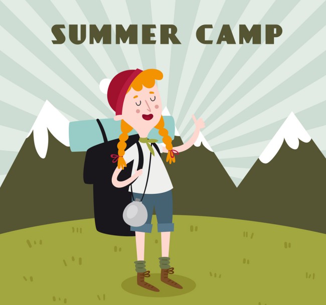 创意夏季野营的背包女子矢量素材16图库网精选