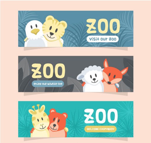 3款可爱动物好朋友设计动物园banner矢量图16图库网精选