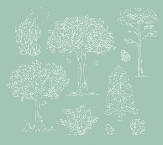 7款白色手绘树木设计矢量素材普贤居素材网精选