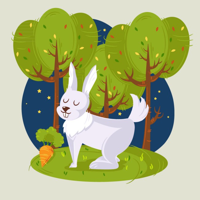 创意夜晚森林里的白兔矢量图普贤居素材网精选