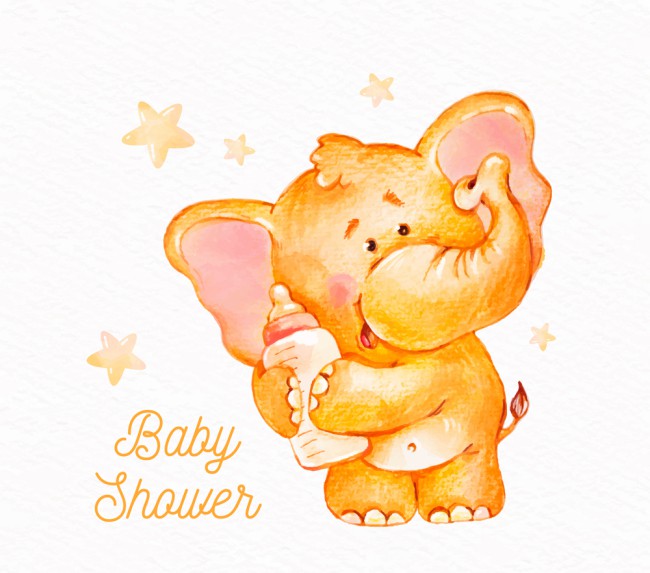 彩绘橘色大象迎婴海报矢量素材16设计网精选