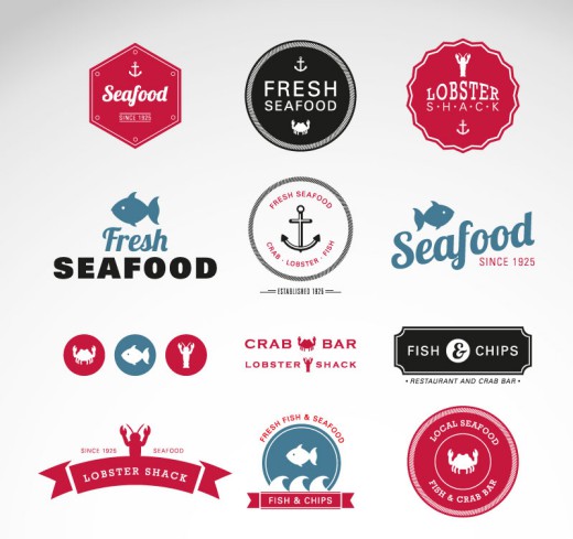 创意海鲜食品标签矢量素材16设计网