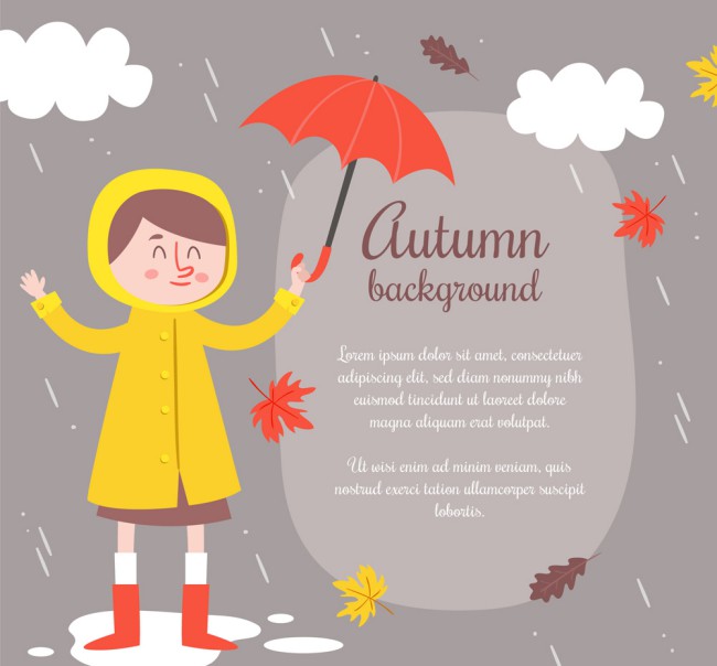 创意秋季风雨中的儿童矢量图16素材网精选