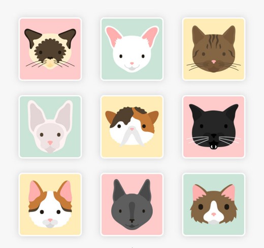 9种可爱方形猫咪头像矢量素材16素材网精选