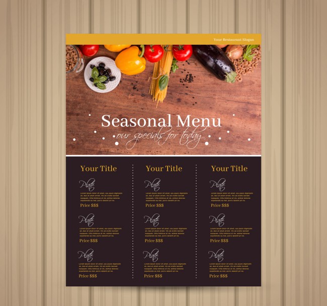 彩色蔬菜单页季节菜单设计矢量图普