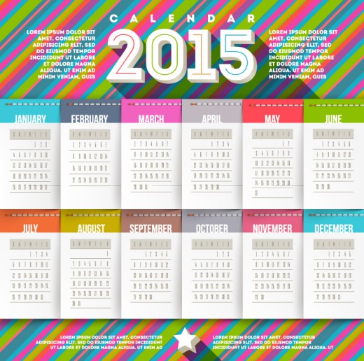 2015彩色条纹年历矢量素材16设计网精选