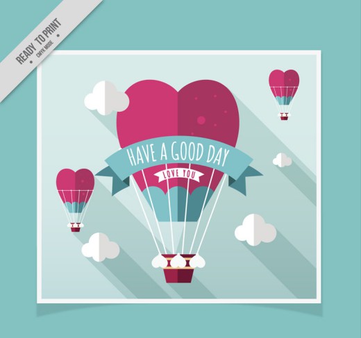 创意爱心热气球卡片矢量素材16图库网精选