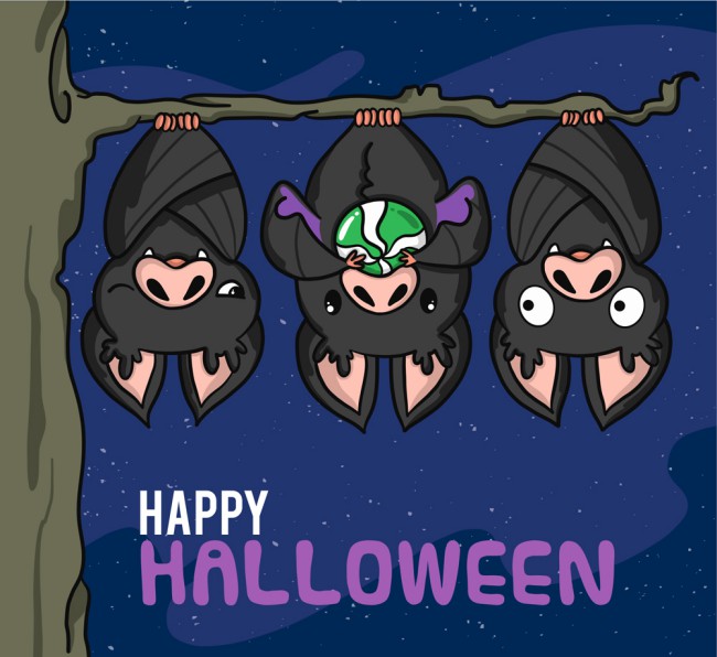 卡通万圣节倒挂的3个蝙蝠矢量图普贤居素材网精选