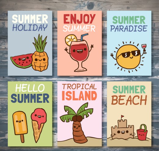 6款彩绘夏季度假卡片矢量素材素材中国网精选