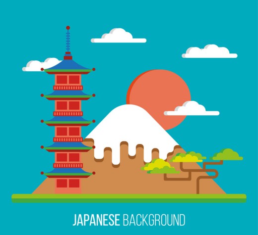 日本特色风景富士山插画矢量素材普