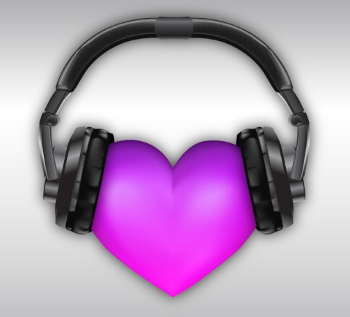 戴耳机的紫色爱心矢量素材素材中国