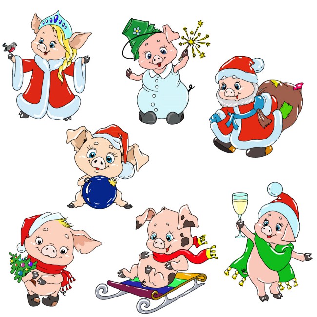 7款卡通小猪设计矢量素材素材中国