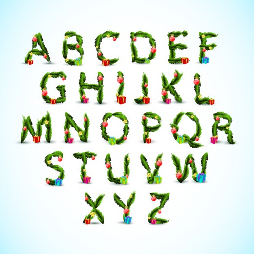 26个绿色松枝字母矢量素材16设计网精选