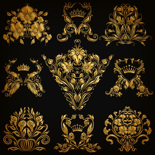 9款金色花纹设计矢量素材16素材网精选