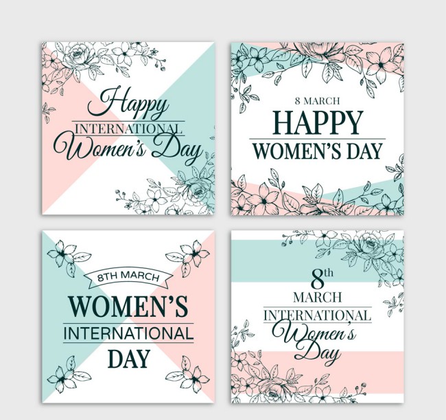 4款彩绘花卉妇女节卡片矢量图素材中国网精选