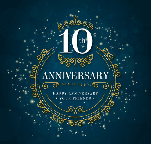 精美深蓝色10周年纪念贺卡矢量素材16素材网精选