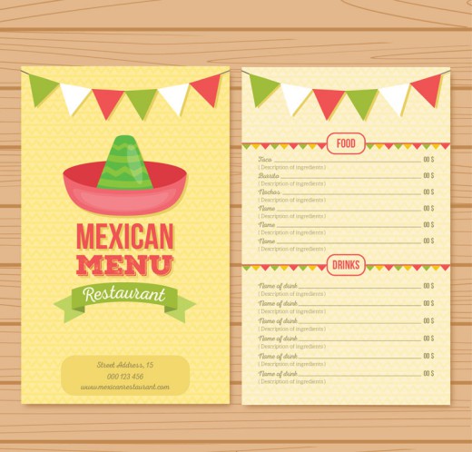 创意墨西哥餐馆菜单矢量素材素材天