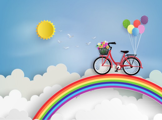 彩虹上的单车矢量素材素材中国网精选