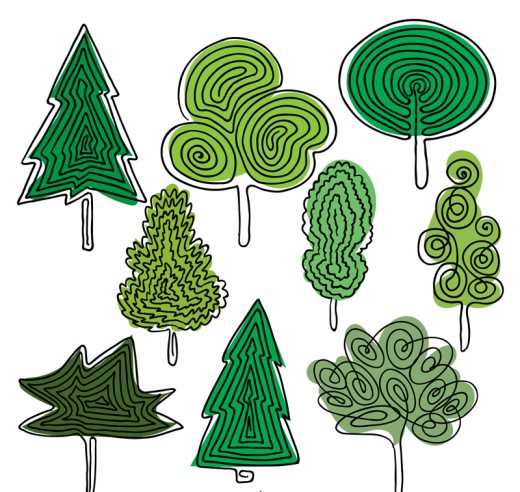 9款彩绘树木设计矢量素材16图库网精选