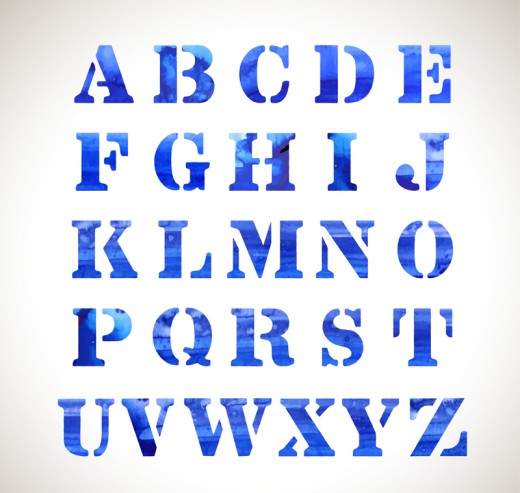 26个蓝色水彩字母矢量素材普贤居素材网精选