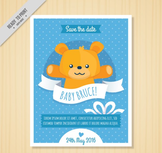 可爱熊迎婴派对邀请卡矢量图16素材