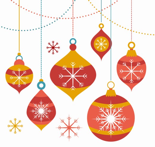 彩色圣诞吊球和雪花贺卡矢量图素材中国网精选