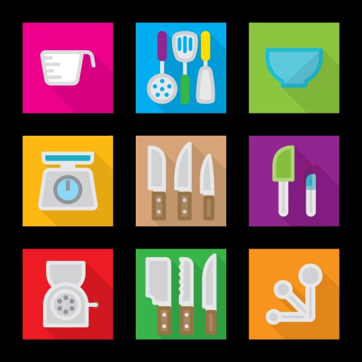 9款方形厨房用品图标矢量素材素材