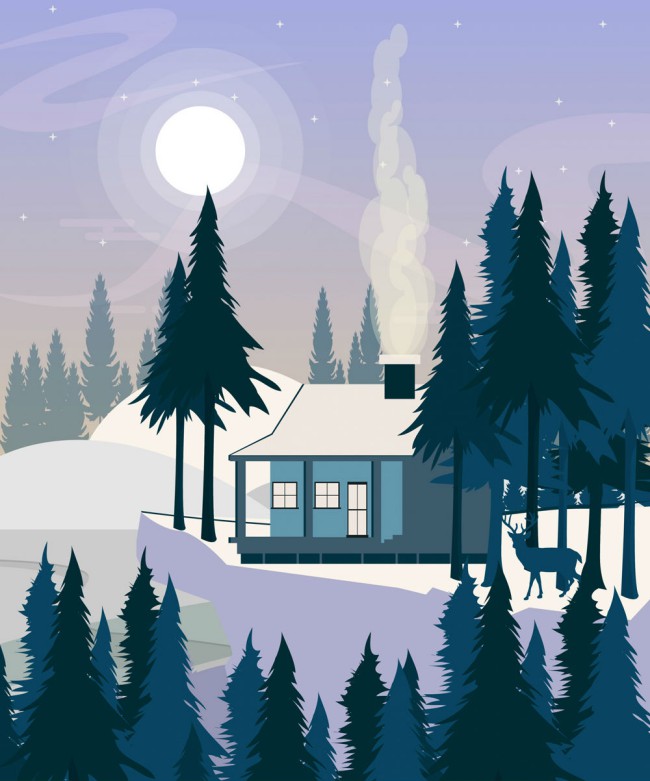 创意冬季夜晚郊外房屋风景矢量图16图库网精选
