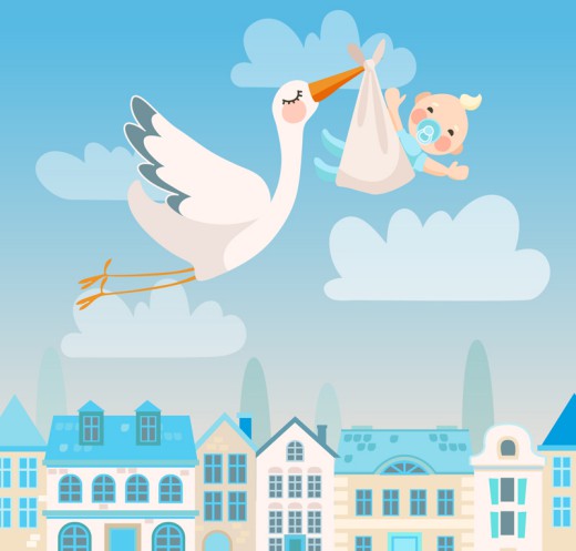 送子鹤和婴儿插画矢量素材16设计网精选
