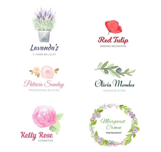 6款彩绘花卉店铺标志矢量素材16设计网精选