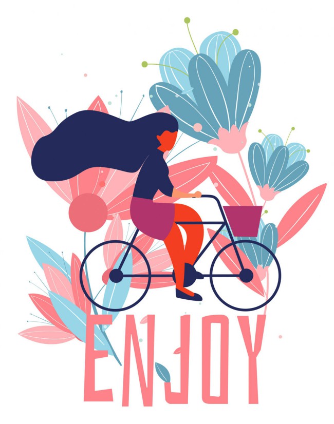 创意骑单车女子和花卉矢量图普贤居素材网精选