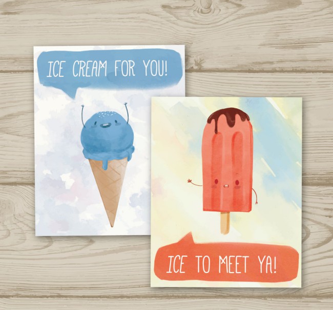 2款彩绘可爱冰淇淋卡片矢量素材16素材网精选