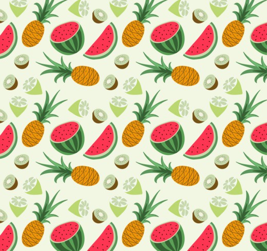 热带水果菠萝和西瓜无缝背景矢量素材16设计网精选