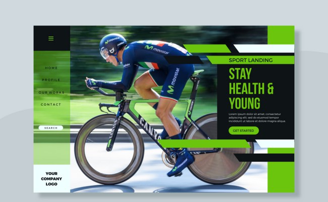 创意骑单车男子健身网站登陆页矢量图素材中国网精选