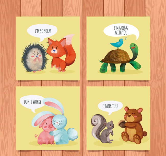4款彩绘动物友谊卡片矢量素材普贤居素材网精选