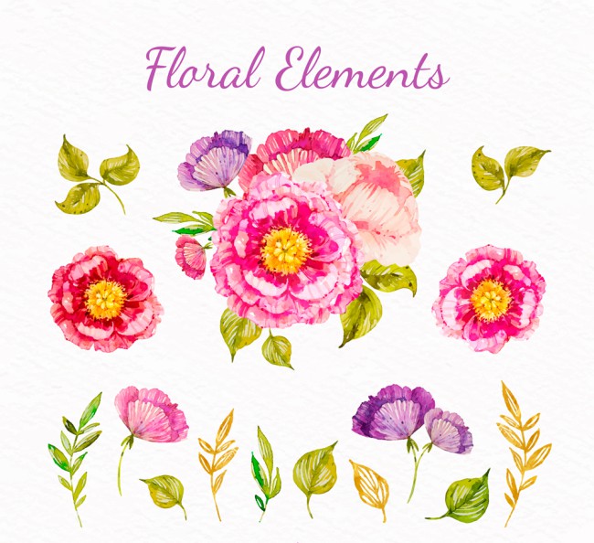 15款彩绘花卉和叶子矢量图16图库网精选