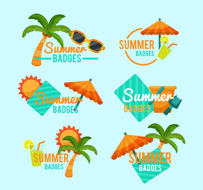 6款彩色夏季沙滩徽章矢量图素材中国网精选