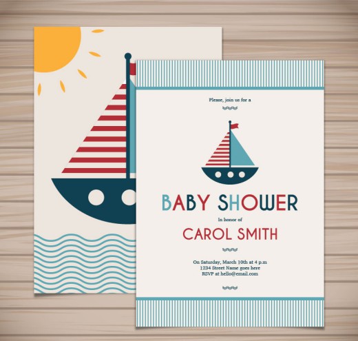 可爱帆船迎婴派对卡片矢量图16设计网精选