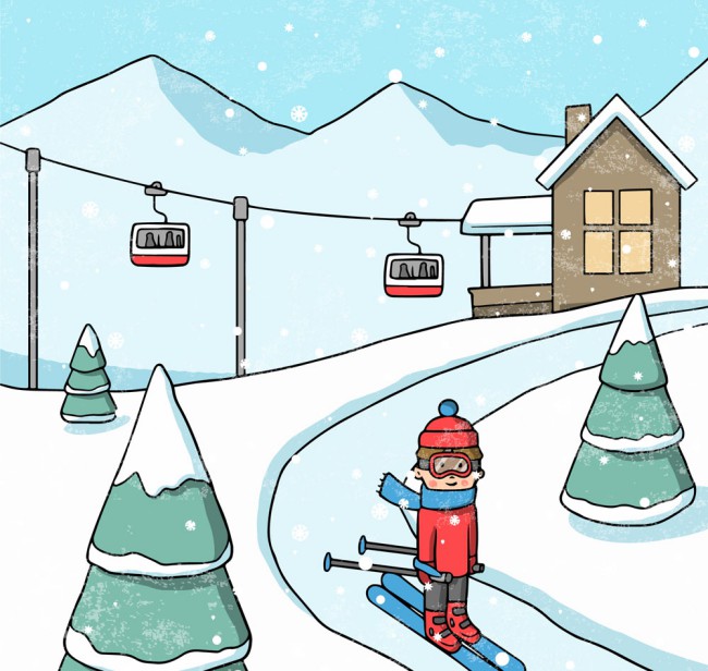 彩绘冬季滑雪场人物矢量素材16设计网精选