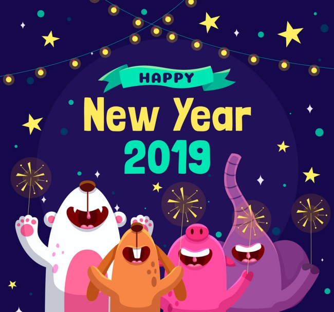 2019年可爱仰望天空的新年动物矢量图素材中国网精选