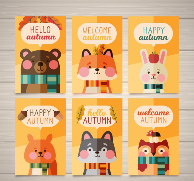 6款扁平化秋季动物卡片矢量图16素材网精选