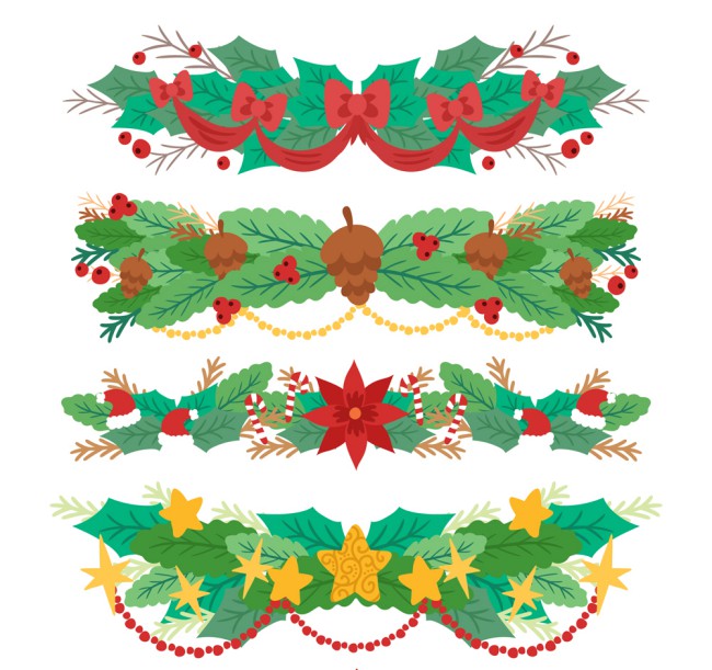 4款彩色圣诞节植物花边矢量素材普贤居素材网精选