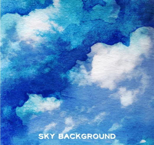 水彩绘蓝色天空云朵背景矢量素材普