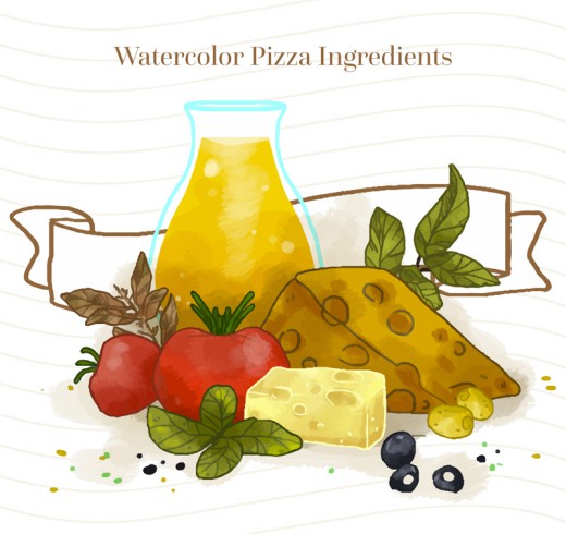 6款水彩绘披萨原料矢量素材16设计网精选