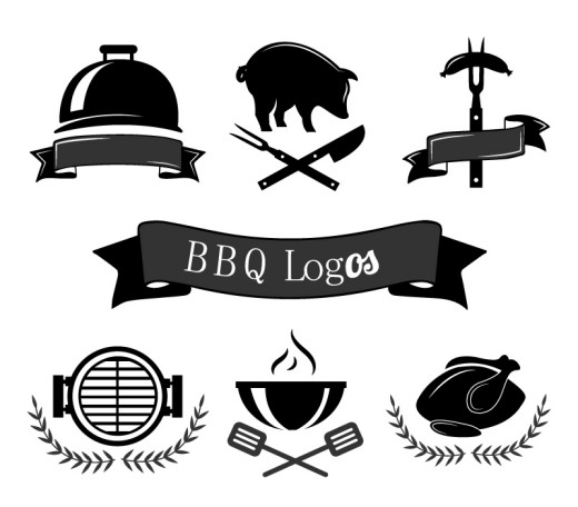 6款黑色烧烤标志设计矢量素材素材