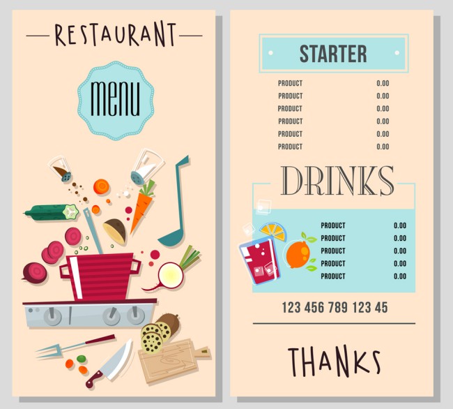 创意食材餐馆菜单正反面矢量图16设计网精选