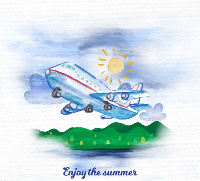 夏季飞机和郊外风景矢量素材16图库网精选