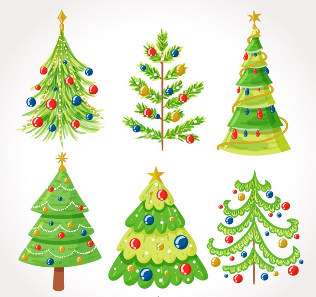6款彩绘绿色圣诞树矢量素材16素材网精选