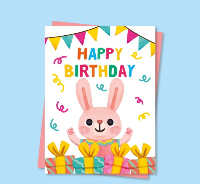 可爱兔子生日派对传单矢量素材普贤居素材网精选