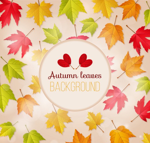五彩秋季树叶和光晕背景矢量素材16设计网精选